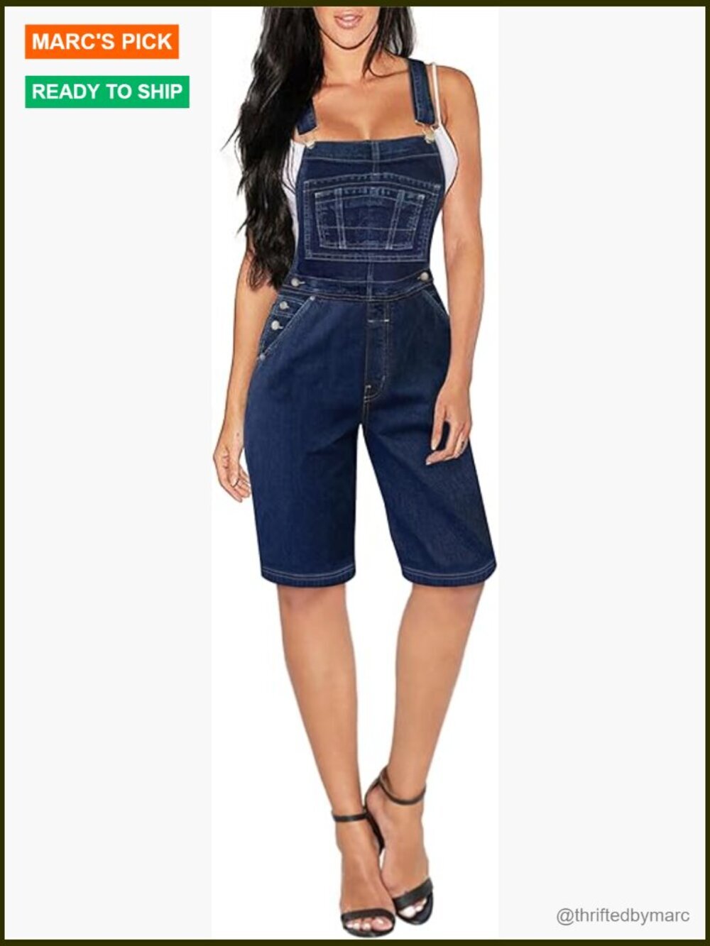 Stretch Denim Overalls with Adjustable Straps, Bermuda Length, Pockets